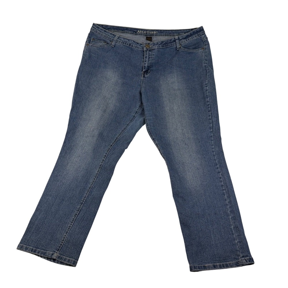 Ashley Stewart Womens Plus 20P Petite Straight Leg Blue Denim Jeans Medium‎ Wash